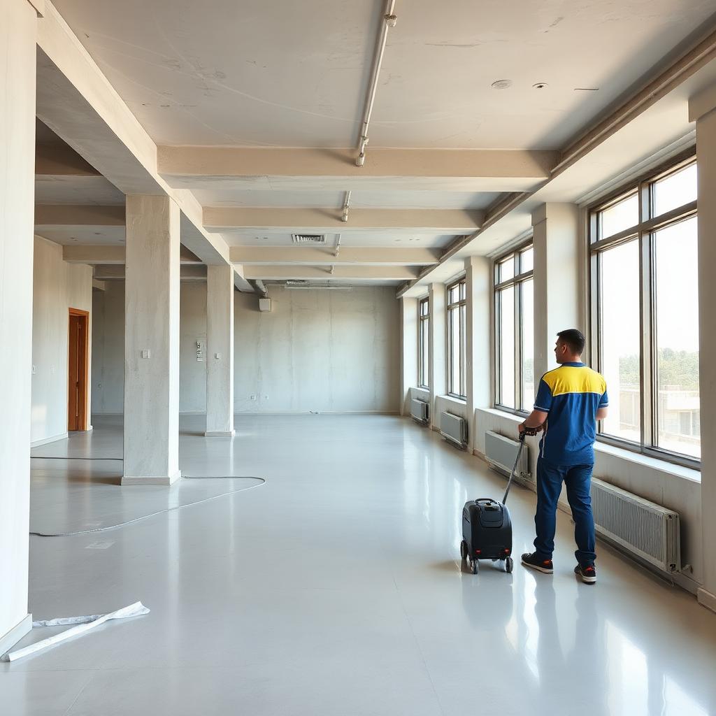 Post construction interior being detailed by a professional cleaner